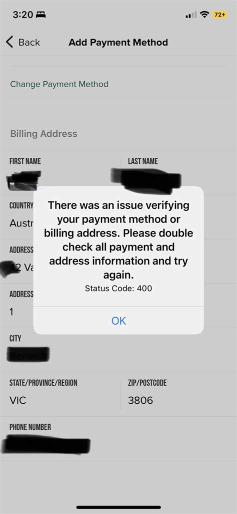 stockx error with payment method.